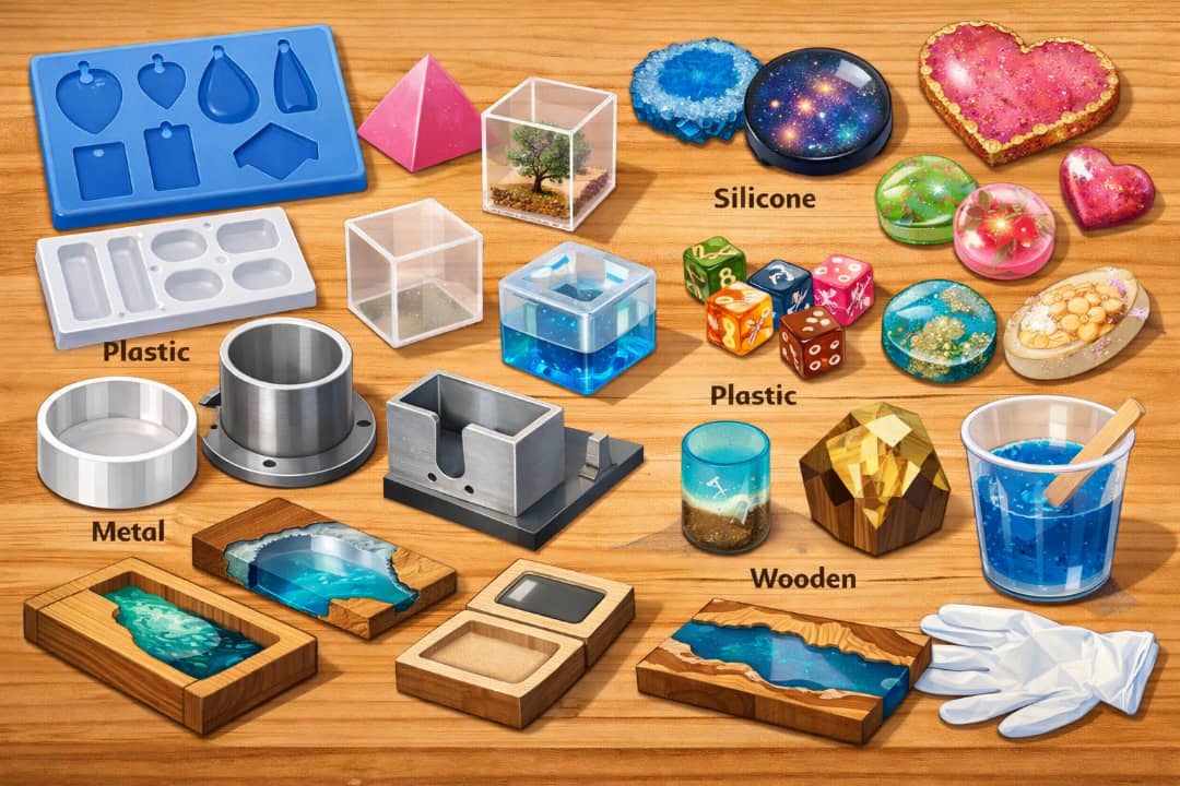 Illustration of moulds and decorative resin casting possibilities